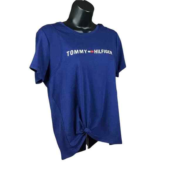 Tommy Hilfiger Women’s M Blue Pullover Knot Front T-Shirt Top Logo NWT - Picture 3 of 16